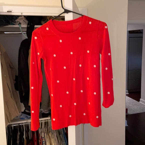 J. Crew Sweaters - Jcrew orange red white polka dot crew neck sweater